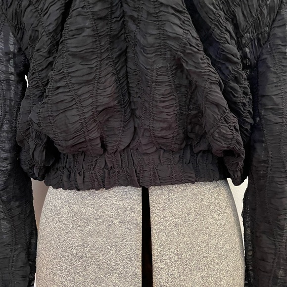 LaLavon Semi Shear Textured Ruched Elastic Waist  Feminine Blouse  Sz Medium - Picture 9 of 15